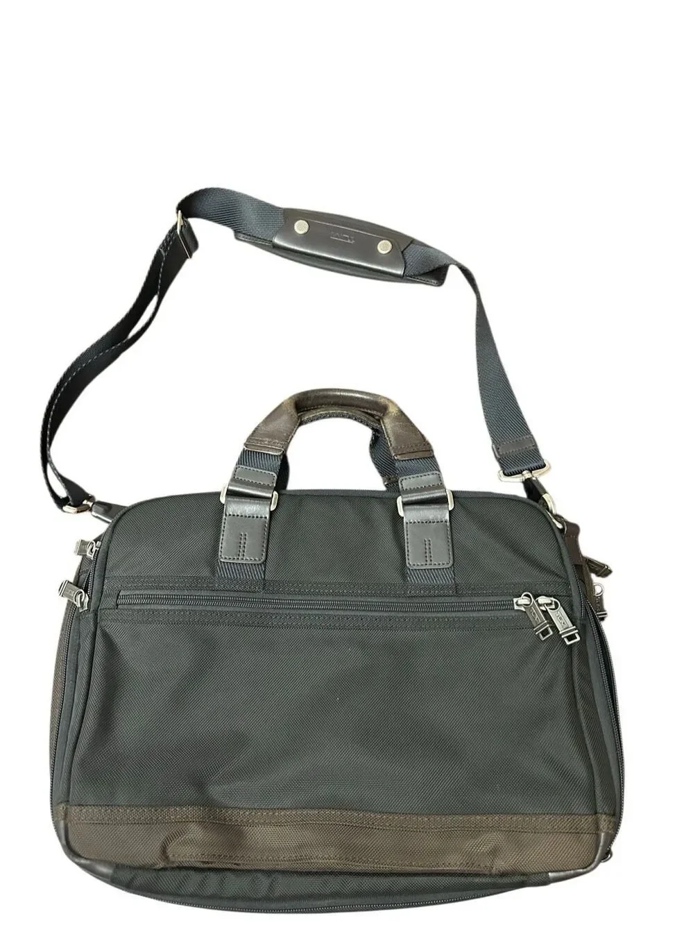 TUMI Alpha Black Ballistic Nylon Briefcase w/ Dark Brown Leather Trim